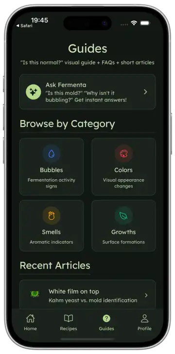 Fermentation guide screen